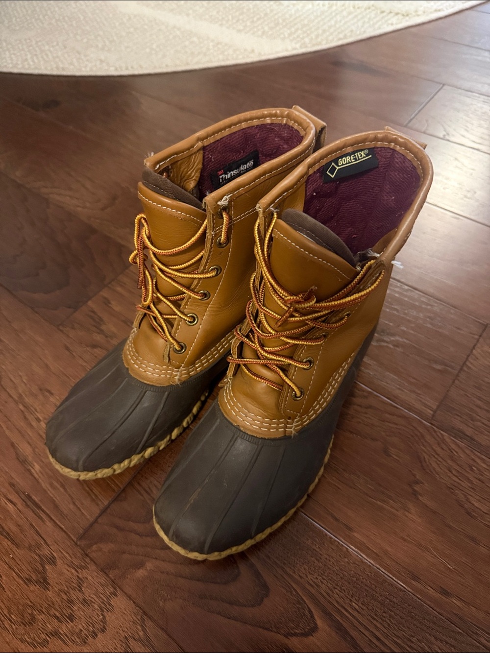 Womens LL Bean Boot Brown/Tan Waterproof Duck Boots with Gore-Tex